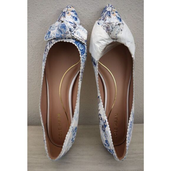 Cole Haan W29290 Women's Sz 8.5B Peacock Blue Print Bellport Bow Skimmer Flats - Picture 10 of 10